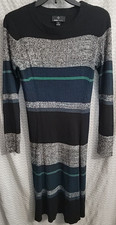 Ronni Nicole Black Sweater Dress Gray Blue Green Striped Women's Small