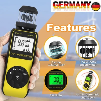 BTMETER Anemómetro digital de dirección del viento medidor de viento 0,7-42 m/s medidor de temperatura retroiluminado