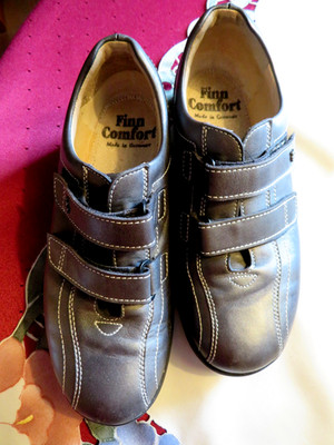Finn Comfort braune Leder Halbschuhe Schuhe Klettverschlusss Gr. 4,5
