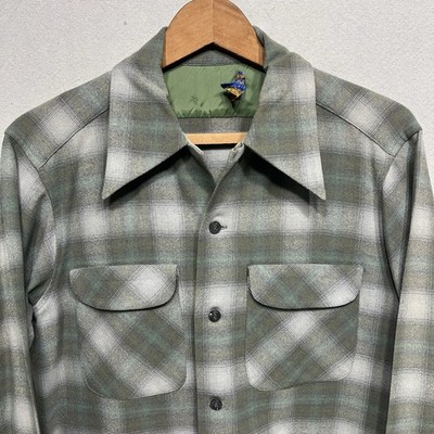 Vintage Pendleton Wool Board Shirt Ombre Shadow Plaid Loop Collar