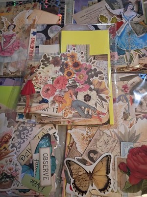 Junk Journal Mystery Ephemera Collection 75+ pieces Bag - Paper Stickers Cards