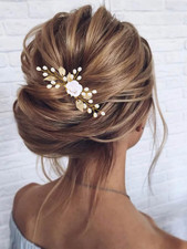 Flower Bride Wedding Hair Comb Pearl Bridal Hair Pieces Leaf Hair