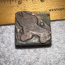Print Block “ Roller Skate With Wings, Chicago “ Nice Image & Details. Copper