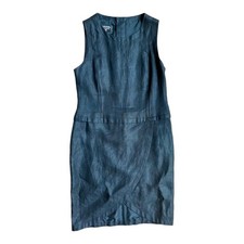 CHANEL Linen Sleeveless Dress Women Size 36 Dark Navy Vintage Genuine