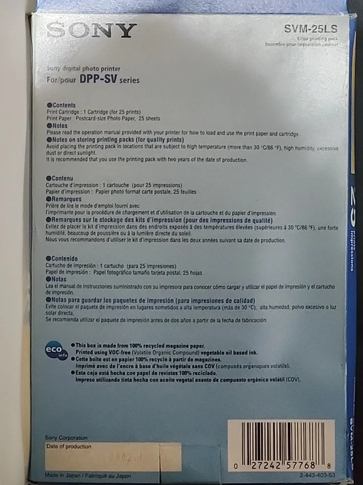 3 packs Sony Color Printing Pack Print Cartridge 25 Photo 4x6 Paper SVM-25LS New - Image 3 of 3