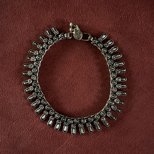 Vintage Oxidized Silver Anklet Chain 9.5”Ethnic Artisan Boho Indian Belly Dancer