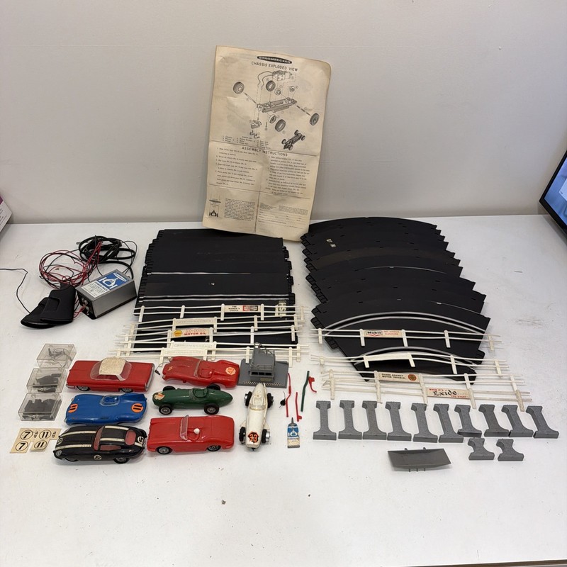 Strombecker 1/32 Lot of Track, Power Pack, Accessories & Slot Cars (Untested)