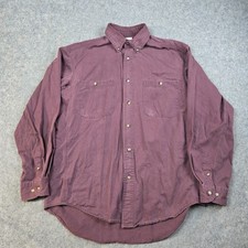 Wrangler Shirt Mens L Burgundy Red Riggs Workwear Heavy Twill Western Cowboy