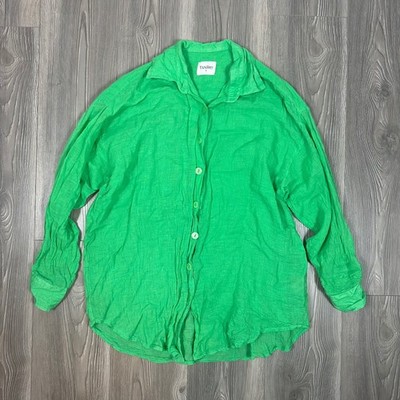 Tan Lines Bright Green Linen Cotton Blend Button Down Shirt - SIZE 1 Beach