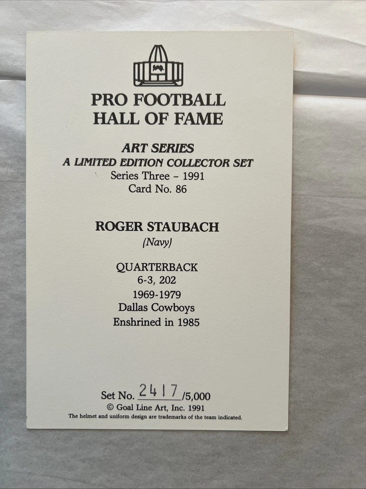 Roger Staubach Signed Card Pro Football Hall of Fame Art Series Dallas Cowboys - Image 3 of 4