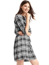 Gap Metallic plaid band collar shirtdress, Black Plaid SIZE XS #465351 v1025