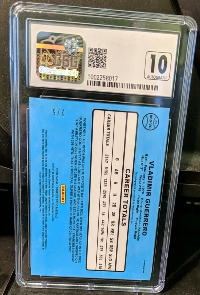 Vladimir Guerrero #2/5 SSP 2020 Donruss Optic Silver Pandora PSA 9 como nuevo #86S-VG  Foto 2 de 2