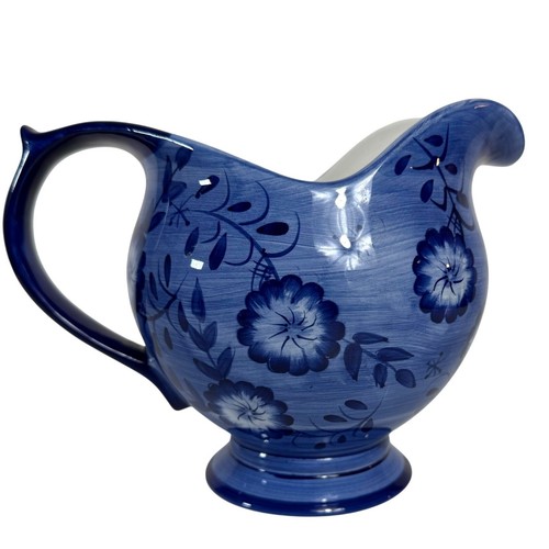Country Style Blue Pitcher Vase VTG FTD Floral Ceramic Decorative Farmhouse Deco - Picture 2 of 10