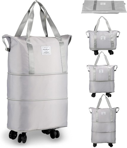 Durable Grey Rolling Duffel - Expandable Lightweight Travel Bag with 360 Wheels - Picture 3 of 9