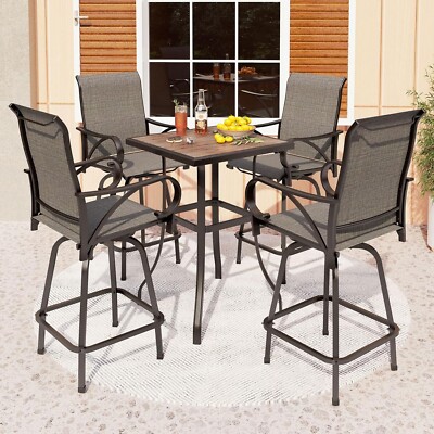 5 PCS Patio Table Swivel Bar Chairs Set Bistro Bar Stool Outdoor Dining Tables
