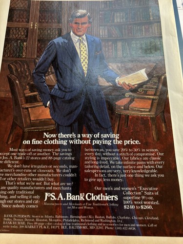 1985 Vintage Print Ad Of Jos.A. Bank Clothiers Fine Clothing - Picture 4 of 4
