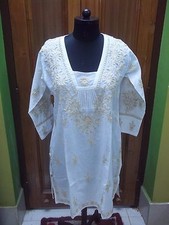 ETHNIC ELEGANCE M 40 KURTA TOP HANDMADE CHIKAN EMBROIDERY 100 COTTON KURTI DRESS