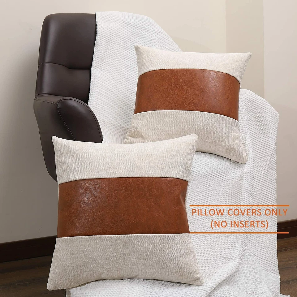 Pack of 2 Thick Faux Leather Throw Pillow Covers Square Accent Cushion Covers  - Image 3 of 4