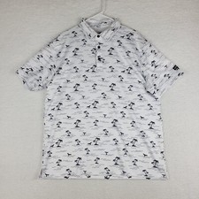 Kaipar Mens XL Performance Golf Polo Shirt White Black Palm Trees Whale Fin