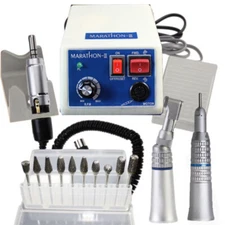 Dental Lab Marathon Micromotor Straight Handpiece/Contra Angle Polisher + 10Burs