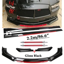 Front Bumper Lip Spoiler Splitter Side Skirt Glossy Black +Red For Dodge Charger