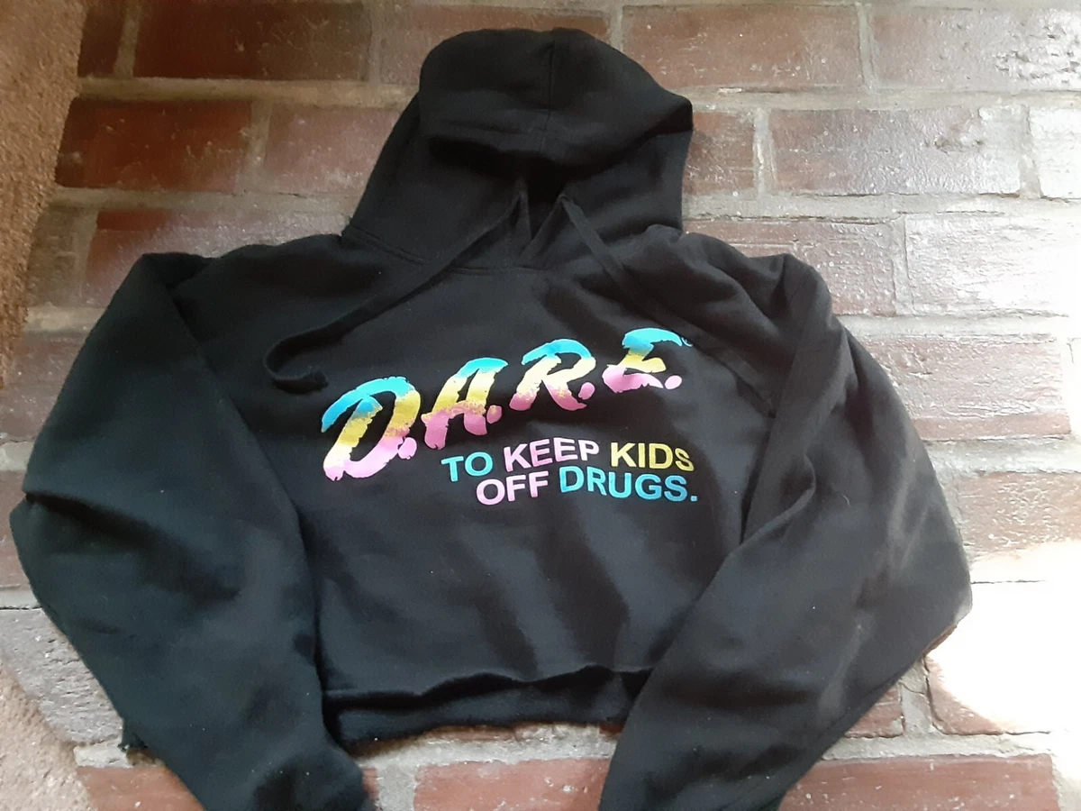 Vintage 1980s D.A.R.E Medium Hood Sweater Black Multicolored Neon Letters |  eBay