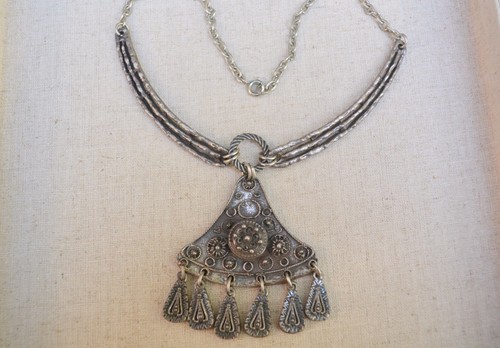 Vintage ethnic choker necklace middle eastern kuchi belly dance dangles 14" - Picture 8 of 12