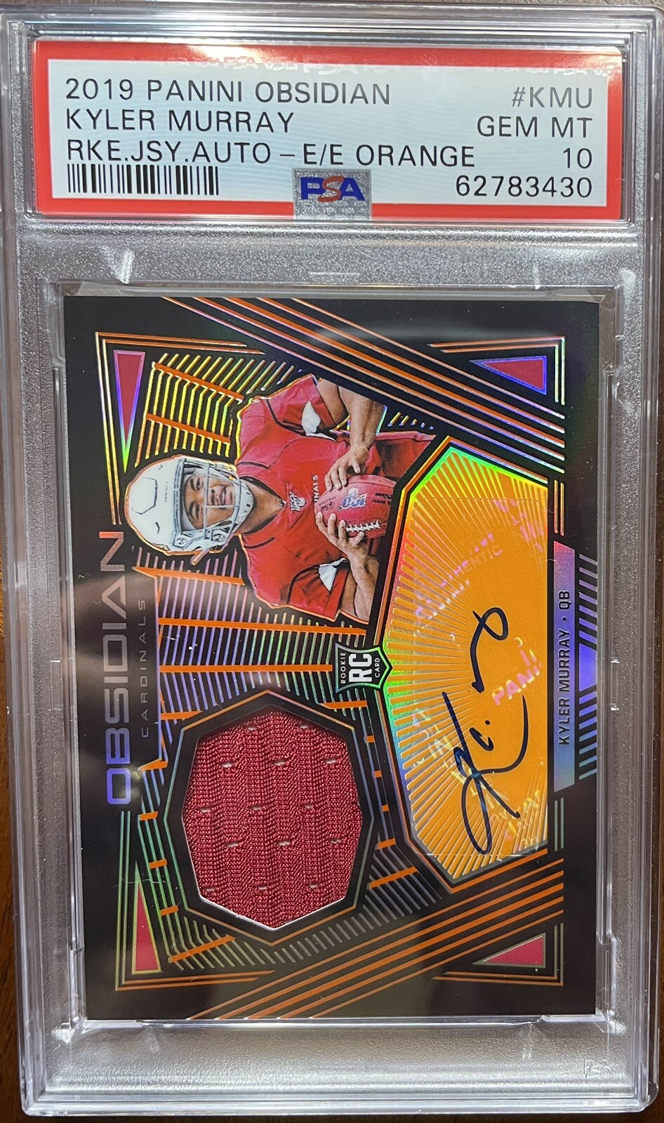 Kyler Murray Panini Obsidian Rookie Jersey Autos #KMU Electric Etch Orange