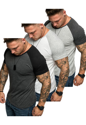 Herren 3er-Pack T-Shirt Farbig Doppel Oversize Slim-Fit Crew Neck Basic 3-0004