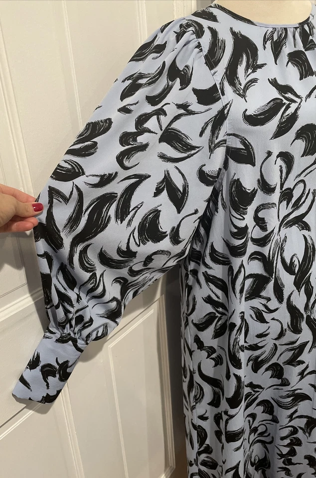 Maxi Vestido Pullover Topshop Negro Azul Pincelada Globo Manga Larga Talla 8 Foto 4 de 4