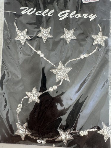 New Ladies Diamanté Star Pendant Silver Chain Necklace With Matching Earrings