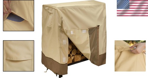 Elegant 4ft Log Rack Cover with Snap Closure, Water-Resistant Classic Design - Picture 2 of 11