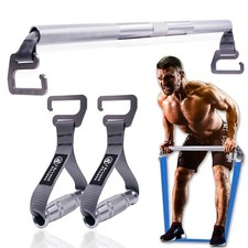 Resistance Band Exercise Bar with Gym Handles Metal Large Hook Deadlift Workout
