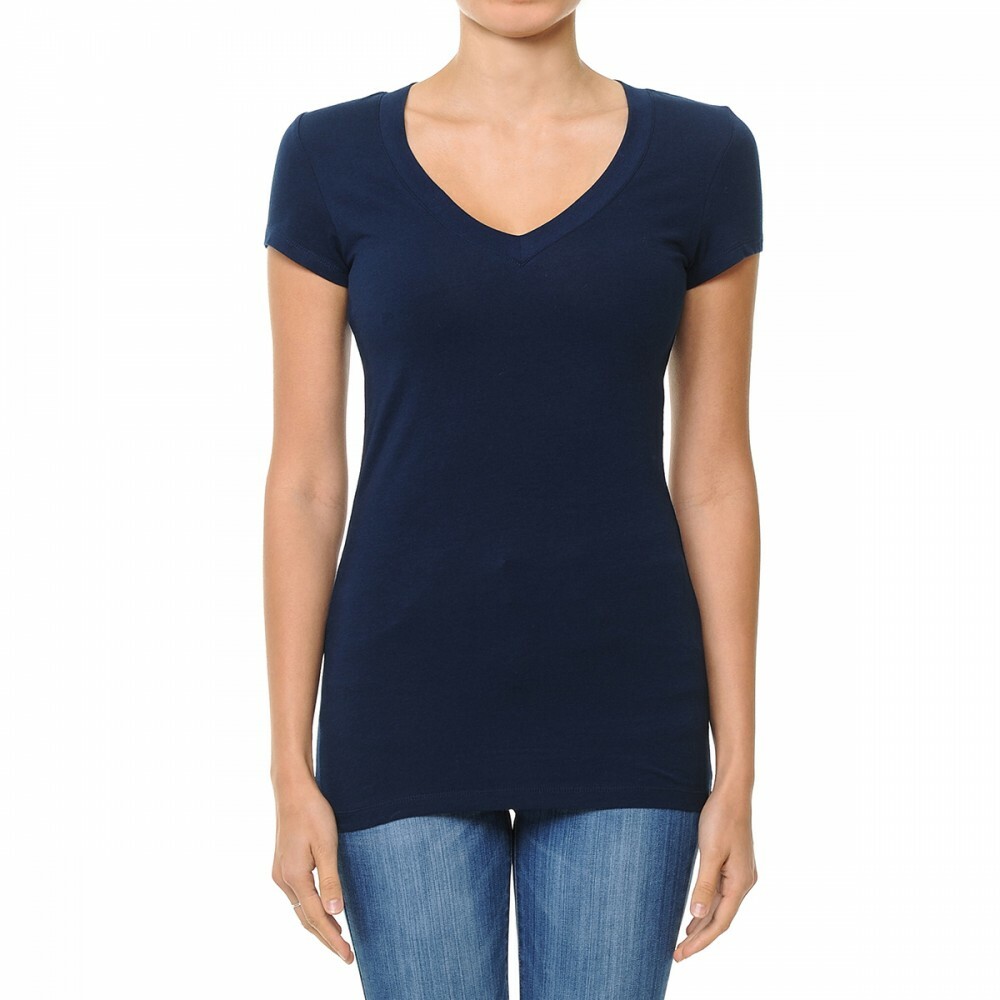 Amoretu Women's V-Neck Short Sleeve Tee - Basic Summer Top, Loose Fit, Curved Hem, Navy Blue XL