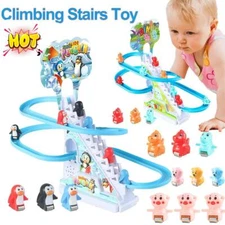 Kids Electric Climbing Stairs Toy Diy Small Penguin Dinosaur Rail Racing Track M