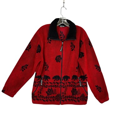 Nanuk Vintage Womens Medium Country Bears Leaves Fleece Red Black Jacket