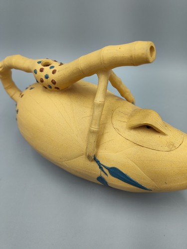 YIXING Zisha Signed Chinese Yellow Clay Gourd Teapot w/ High Relief Leaves 9" - Picture 15 of 19