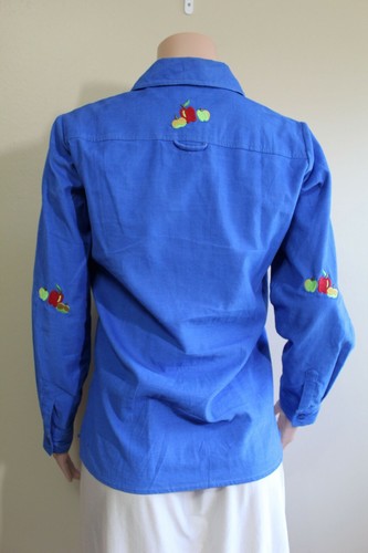 Quacker Factory Shirt Womens XS Runs M Blue Corduroy Apple Embroidery L/S Twee - Picture 6 of 6
