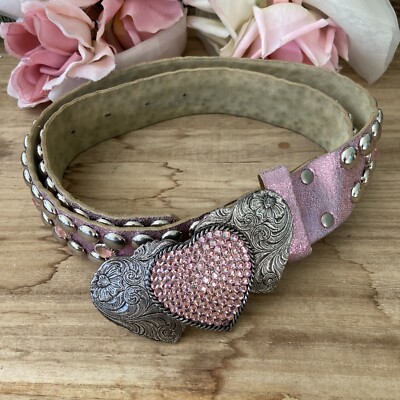 Leatherock Pink Jeweled Belt Heart Rhinestone Buckle Studded  display picture 2