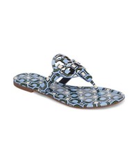 Auth TORY BURCH Patent Leather Miller Sandal Geometric CHAMBRAY Blue Size 5