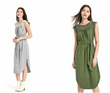 New Gap Women Knit Olive Green Heather Gray Crochet Lace Tie Belt Midi Dress S L