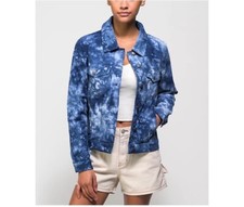 Empyre Tie Dye Corduroy Trucker Jacket Women Blue Button Front New