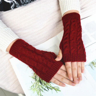 Women Winter Half Finger Gloves Wrist Arm Hand Protection Warmer Knitted Mittens