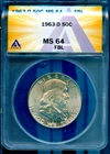 1963-D 50c Silver Ben Franklin Half-dollar MS 64 FBL ANACS # 7830240 + Bonus