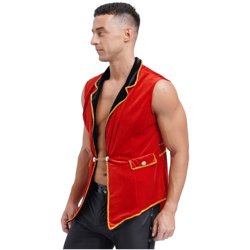 Mens Halloween Cosplay Costume Circus Ringmaster Tailcoat Gold Jacket Vest AU - Picture 11 of 19