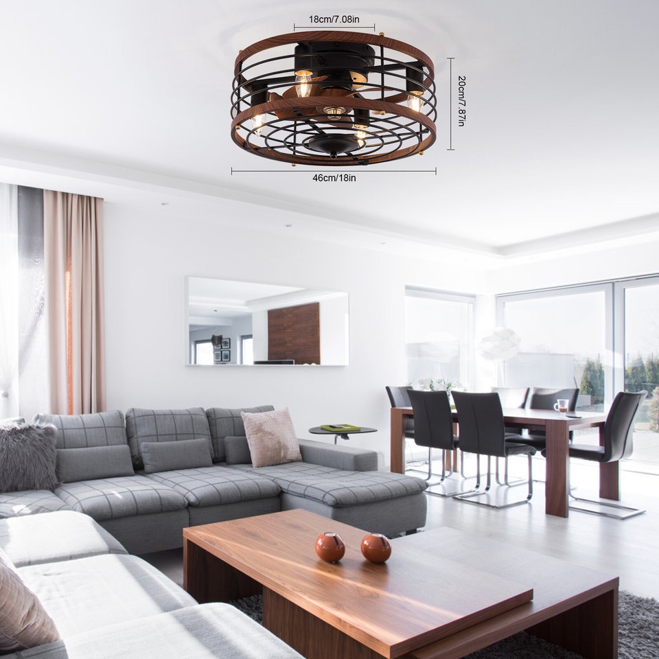 Industrial Caged Ceiling Fan Light Fixture W/Remote Control Bladeless