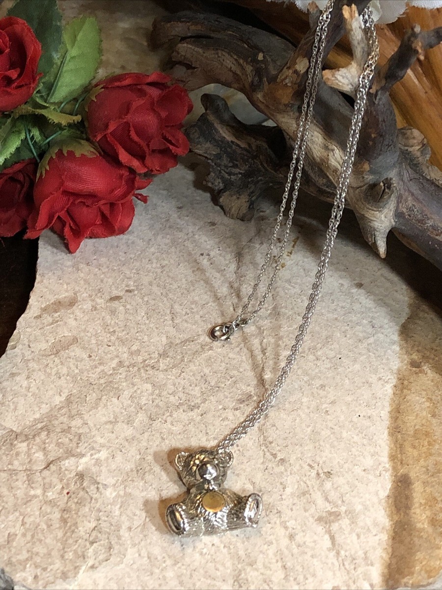 Vintage 925 18K 2002 Sitting Bear Pendant Rope Chain Necklace 18