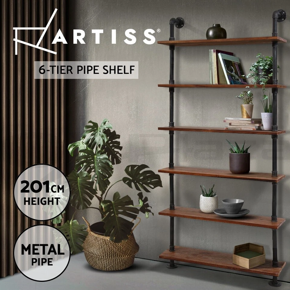 Artiss Floating Wall Shelf 6-Tier DIY Metal Pipe Shleves Storage Industrial IRA