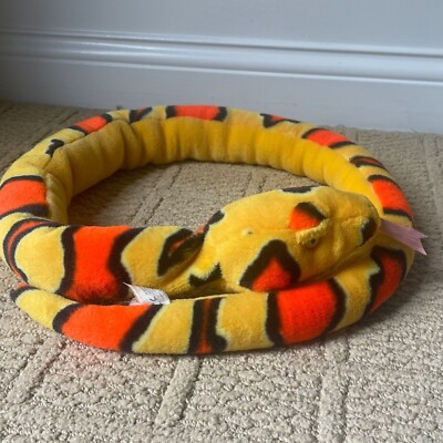 Vintage K & M Toys Orange & Yellow Plush 51'' Snake Stuffed Animal Toy