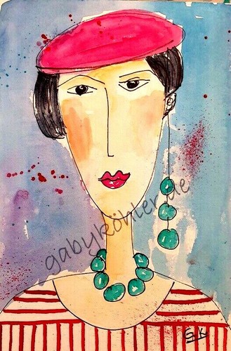 Aquarell Kunstdruck " Der pinke Hut " von Gaby Köhler Frauen, Weibsbilder  - Bild 1 von 5